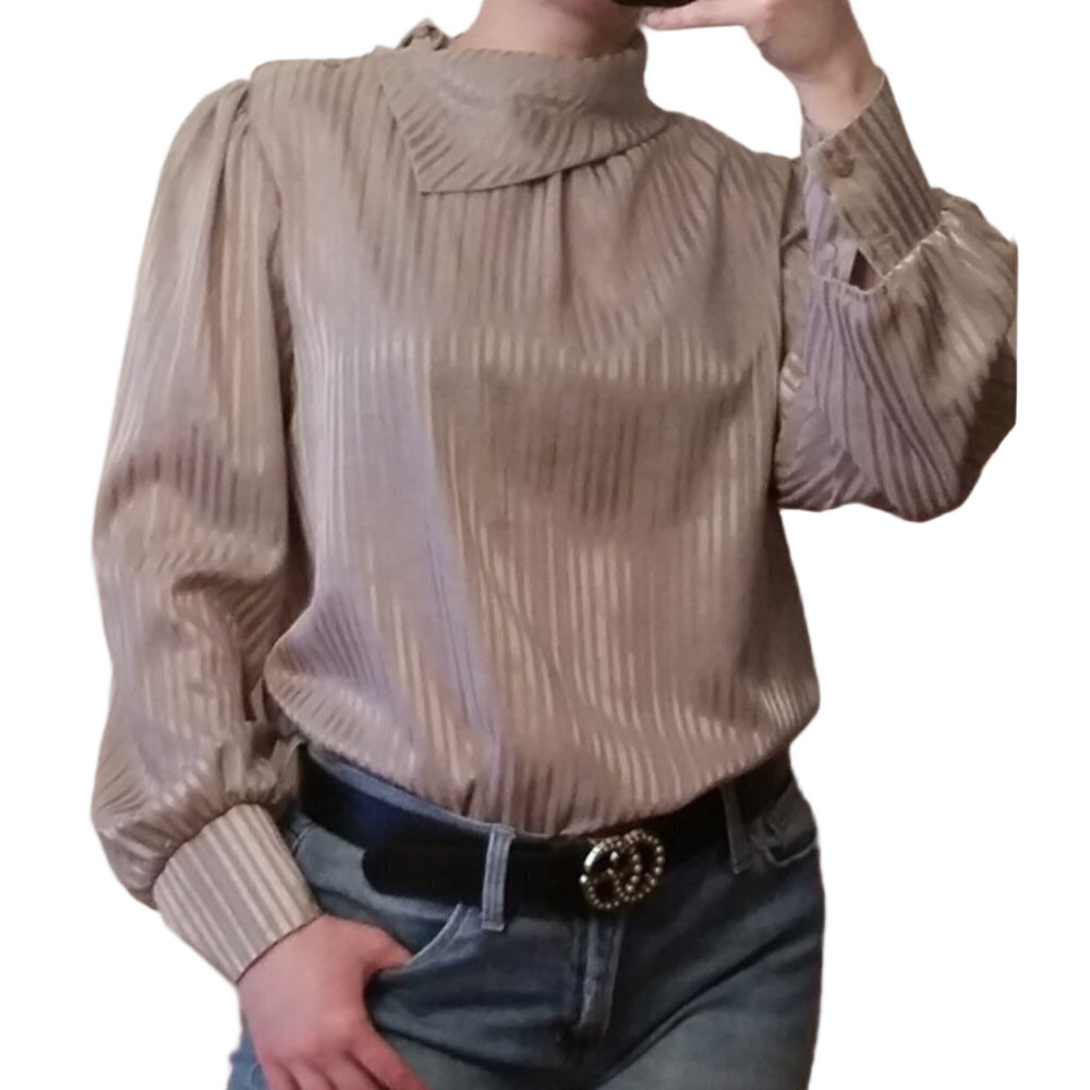 Vintage 60's-70's button neck fold collar silver aprox M dressy secretary style
